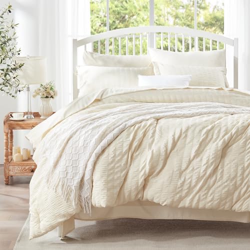 Beige Seersucker 7-Piece Queen Comforter Set