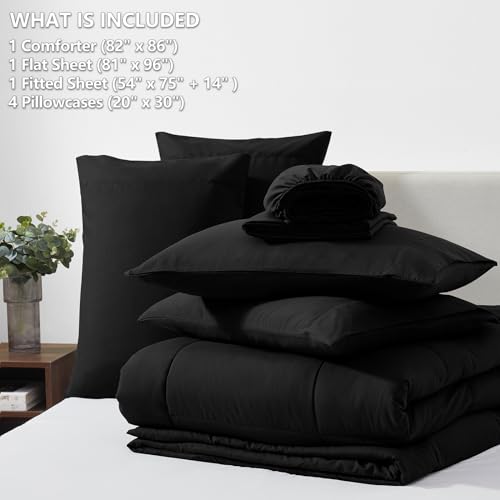 CozyLux 7-Piece Full Bed Comforter Set - Black