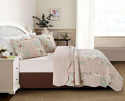 Rose and Sage Patchwork 3-Piece Quilt Set
