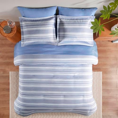Modern Blue and White Striped Full Bed Set