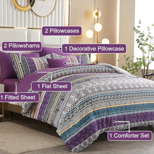Boho Queen Comforter Set, 8 Piece Bedding Bundle
