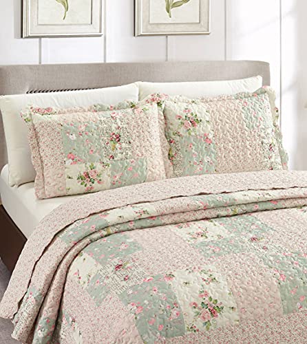 Rose and Sage Patchwork 3-Piece Quilt Set