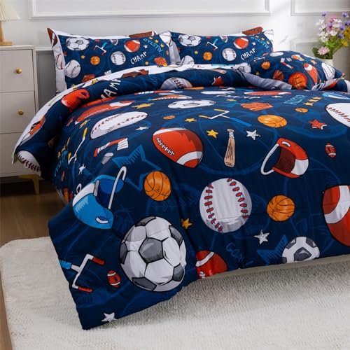 Navy Rugby Ball Twin Comforter Set for Kids