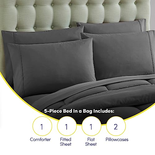 Elegant Gray 5-Piece Comforter Set for Twin Beds