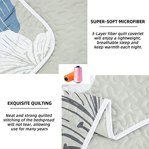 Elegant Blue Floral King Quilt Set with Shams