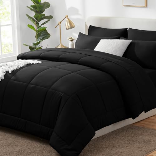 CozyLux 7-Piece Full Bed Comforter Set - Black