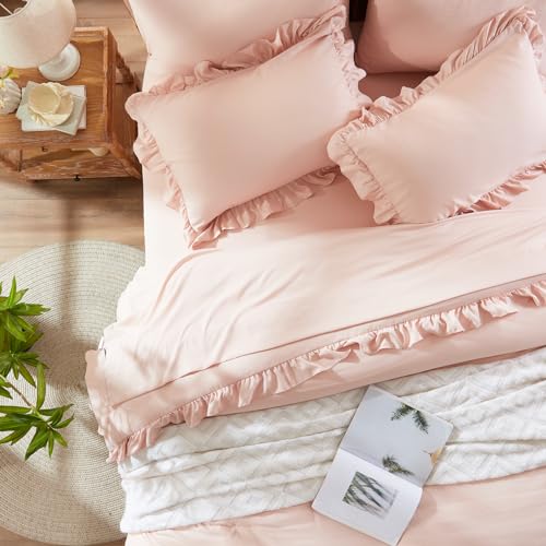 Pink Queen Ruffle Comforter Bed Set 7 Pieces
