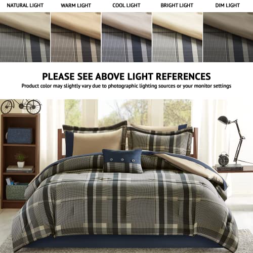 Robbie Modern Cozy Comforter Bed Set, Navy/Tan