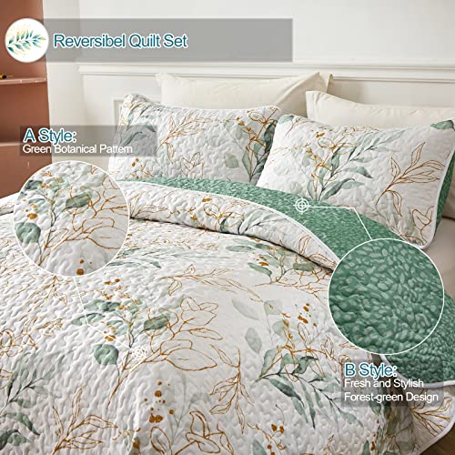 Green Botanical Floral King Quilt Bedding Set