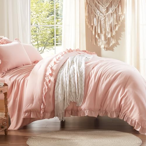Pink Queen Ruffle Comforter Bed Set 7 Pieces