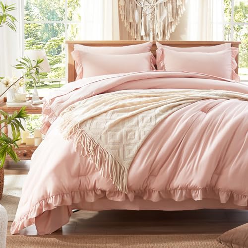 Pink Queen Ruffle Comforter Bed Set 7 Pieces