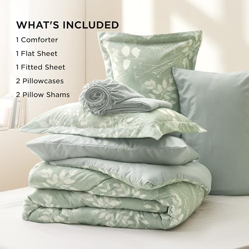 Sage Green Floral King Comforter Set - 7 Pieces