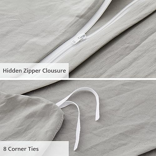 Light Grey Pleated Queen Duvet Cover Set