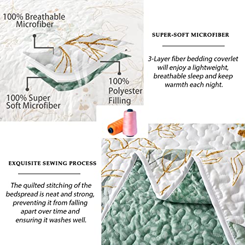 Green Botanical Floral King Quilt Bedding Set