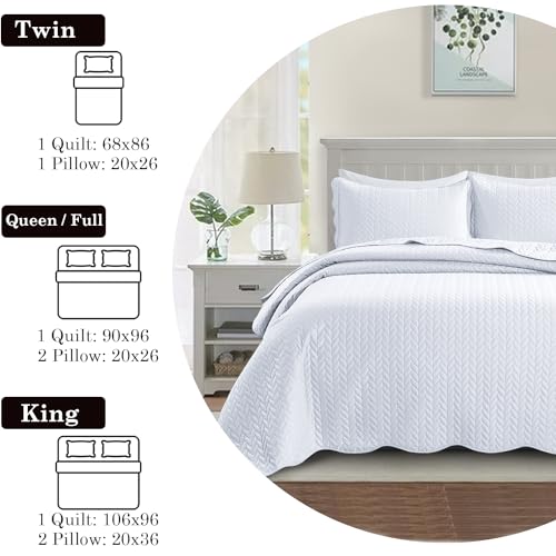 White Reversible Queen Quilt Bedding Set with Shams