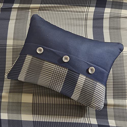 Robbie Modern Cozy Comforter Bed Set, Navy/Tan