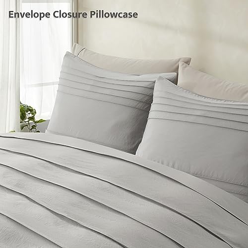 Light Grey Pleated Queen Duvet Cover Set