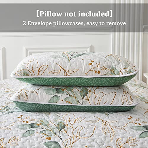 Green Botanical Floral King Quilt Bedding Set