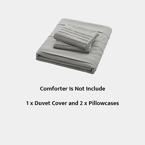 Light Grey Pleated Queen Duvet Cover Set