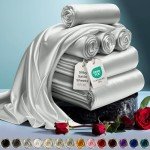 Satin Queen Bed Sheet Set - 6 Pieces Grey