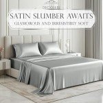 Satin Queen Bed Sheet Set - 6 Pieces Grey