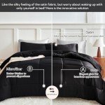 Black Reversible Satin Microfiber Queen Comforter Set