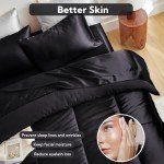 Black Reversible Satin Microfiber Queen Comforter Set