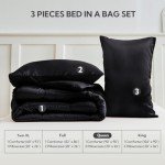 Black Reversible Satin Microfiber Queen Comforter Set