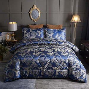 Luxury Royal Blue Satin Comforter Set with Pillows