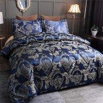 Luxury Royal Blue Satin Comforter Set with Pillows