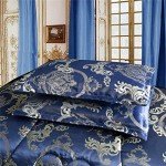 Luxury Royal Blue Satin Comforter Set with Pillows