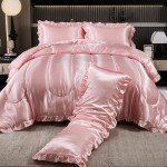 Luxurious Pink Satin Queen Comforter Bed Set