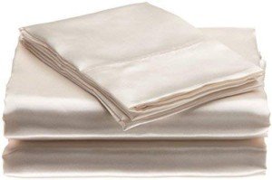 Luxurious Ivory Silk Satin Bed Set - 4pcs