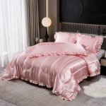 Luxurious Pink Satin Queen Comforter Bed Set