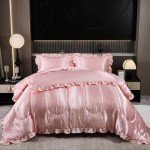 Luxurious Pink Satin Queen Comforter Bed Set