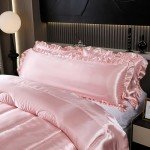 Luxurious Pink Satin Queen Comforter Bed Set