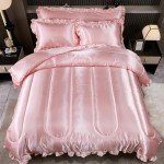 Luxurious Pink Satin Queen Comforter Bed Set