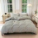 Green Gingham King Duvet Cover Set - 3 Piece