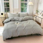 Green Gingham King Duvet Cover Set - 3 Piece