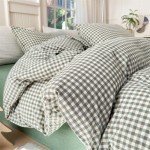 Green Gingham King Duvet Cover Set - 3 Piece