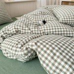 Green Gingham King Duvet Cover Set - 3 Piece