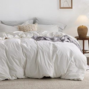 Bedsure Washed Cotton Queen Duvet Cover Set