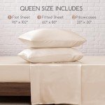 Silky Queen Size Satin Bed Sheet Set - Beige