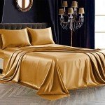 Gold Satin Queen Bed Sheet Set - 4 Pieces