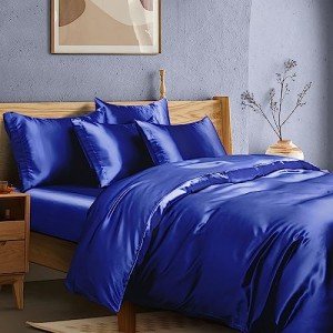 Royal Blue Satin Queen Duvet Cover Set - 6 Pieces