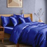 Royal Blue Satin Queen Duvet Cover Set - 6 Pieces