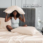 Silky Queen Size Satin Bed Sheet Set - Beige