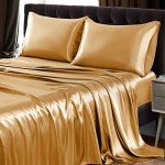 Gold Satin Queen Bed Sheet Set - 4 Pieces