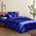 Royal Blue Satin Queen Duvet Cover Set - 6 Pieces
