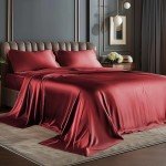 Luxury Burgundy Satin Queen Bed Set - 4 Pieces